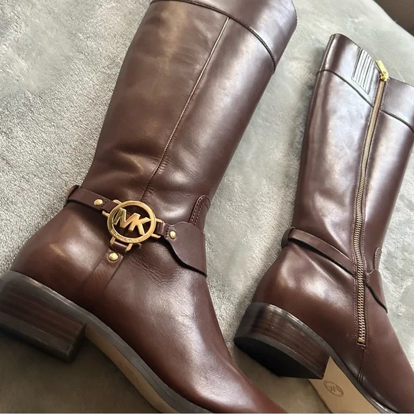 Michael Kors Fulton Harness Tall Riding Boots Mocha Leather Women’s 7M, New - Picture 3 of 7